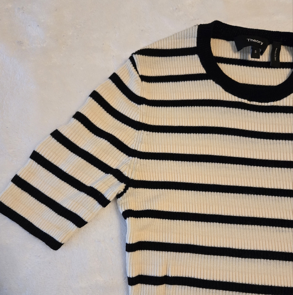 Theory Black and White Striped Top Merino Wool